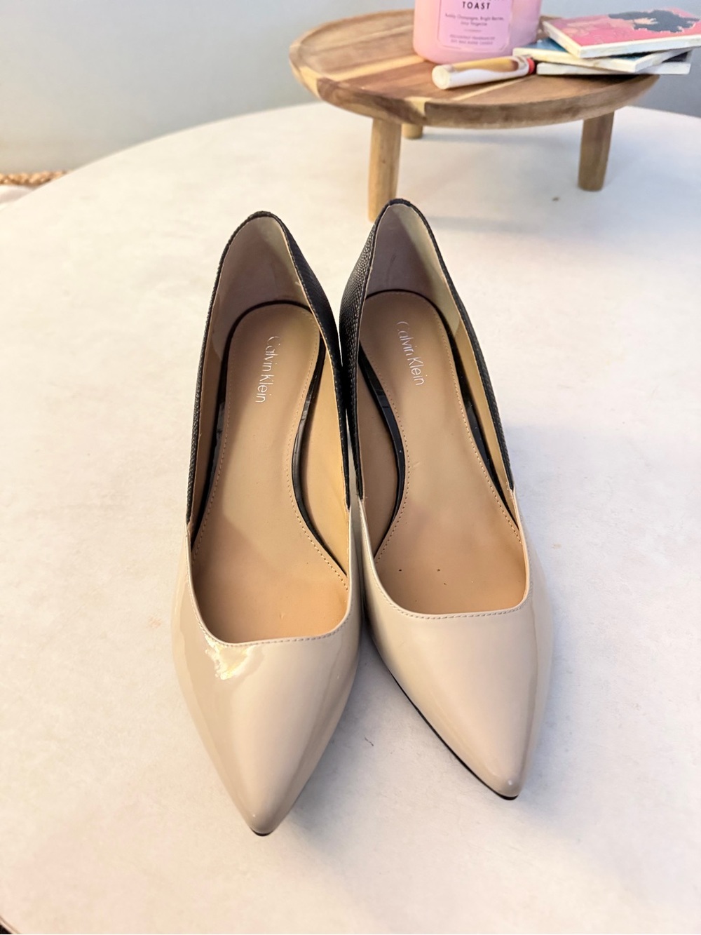 Calvin Klein Nude Patent Pointed-Toe Pumps - Women's